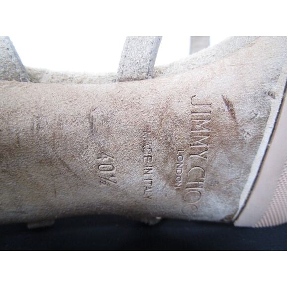 Jimmy Choo Ren 35 Beige Suede Caged Low Heel Sandals Women Sz 40.5 EU/10 US - Picture 11 of 12